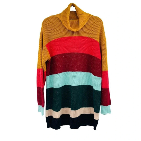 Farm Rio de Janeiro Anthropologie Tunic Sweater Dress Striped Turtleneck Size S - Picture 2 of 11